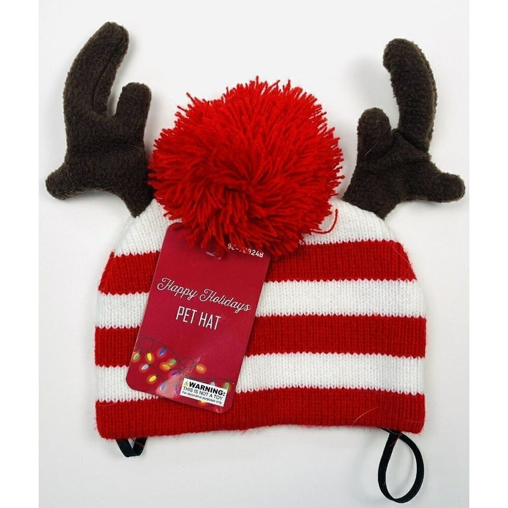 MOMENTUM BRANDS Happy Holidays Small Red/White Reindeer PET HAT 96-709248 NWT